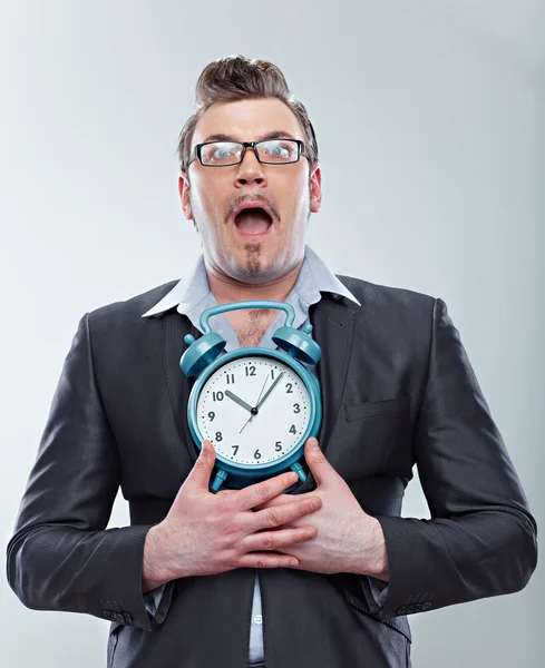 Business man hold watch — Stock Photo, Image