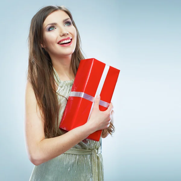 Woman hold gift box — Stock Photo, Image