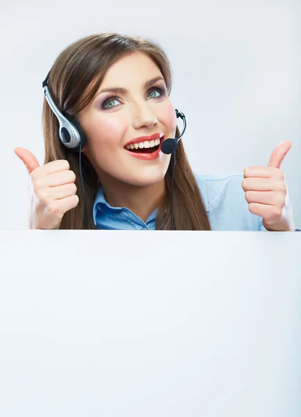 Customer service worker with blank board — Stock Photo, Image