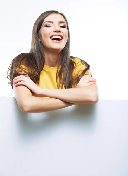 Mulher com cartão em branco — Fotografia de Stock