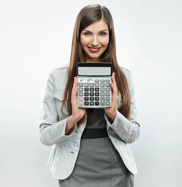 Mujer contable show calculator —  Fotos de Stock