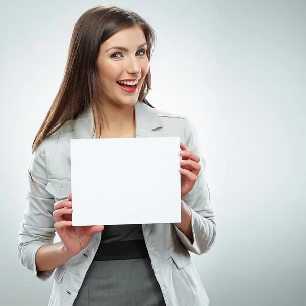 Mulher de negócios com banner em branco — Fotografia de Stock