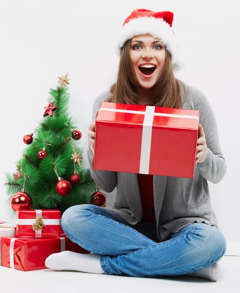 Donna in cappello da Babbo Natale — Foto Stock