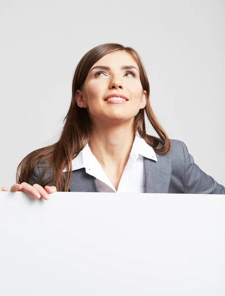 Business woman with blank signboard — Stock Photo, Image