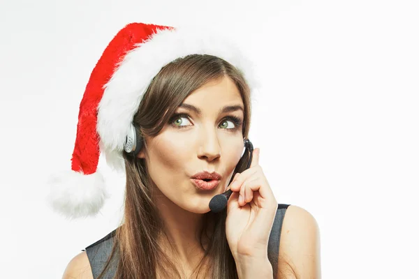 Call center exploitant in Kerstman hoed — Stockfoto