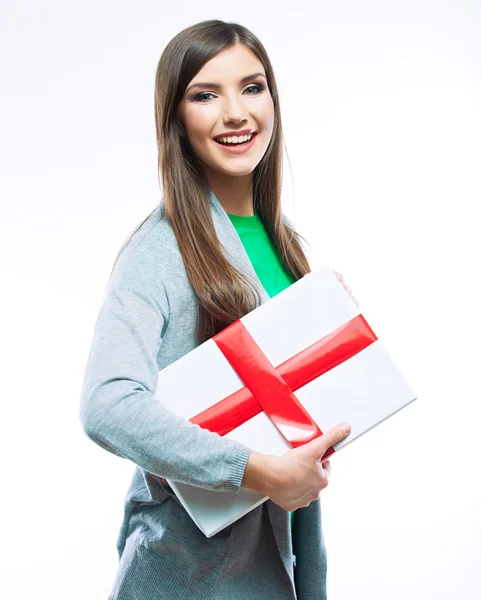 Woman hold gift box — Stock Photo, Image