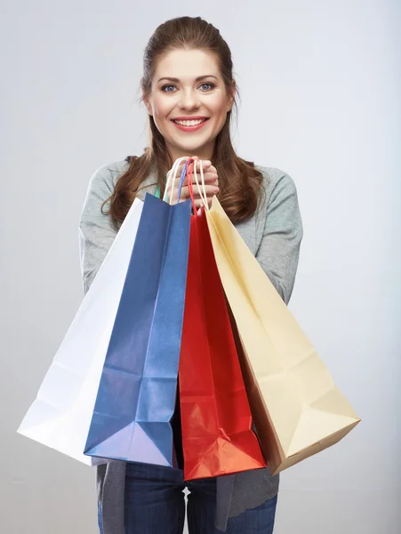 Frau hält Einkaufstasche in der Hand — Stockfoto