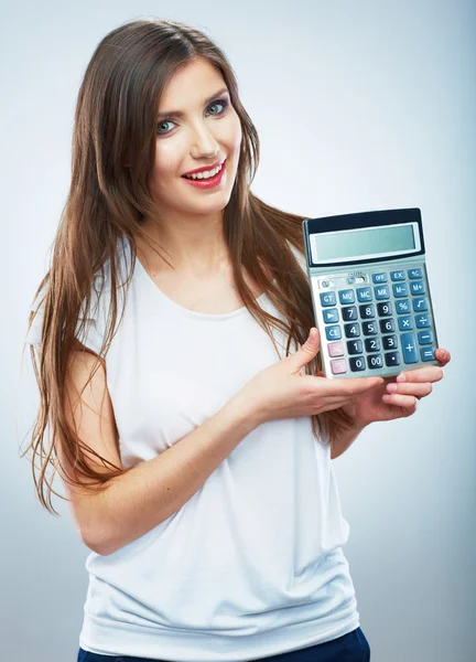 Donna tenere calcolatrice — Foto Stock