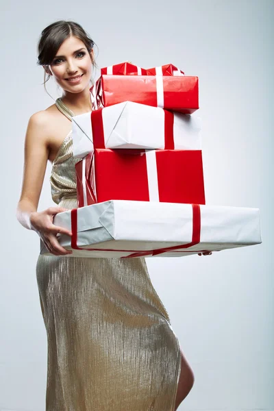 Woman hold gift box — Stock Photo, Image