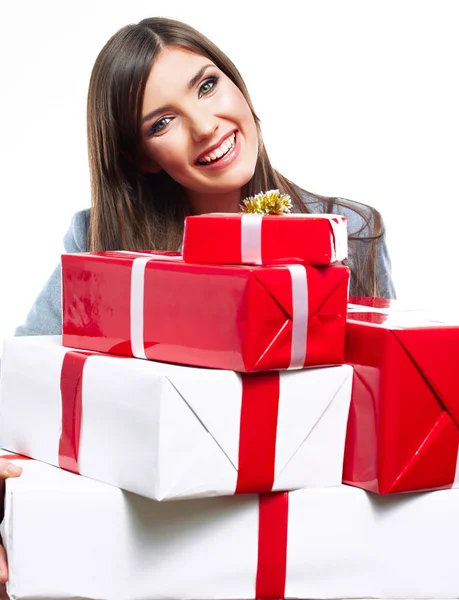 Business woman hold gift box — Stock Photo, Image