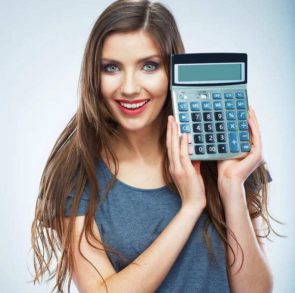 Woman hold count machine — Stock Photo, Image