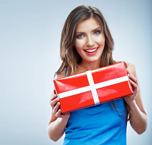 Woman hold gift box — Stock Photo, Image