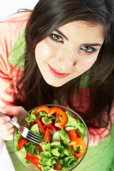 Mulher come salada — Fotografia de Stock