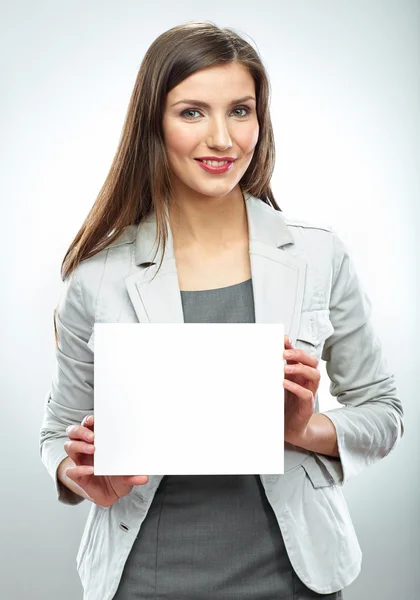 Mujer de negocios con banner en blanco — Foto de Stock