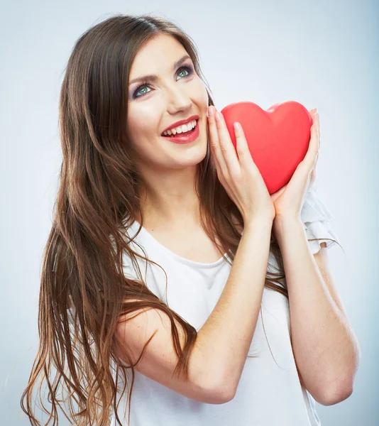 Bella donna felice tenere San Valentino simbolo . — Foto Stock