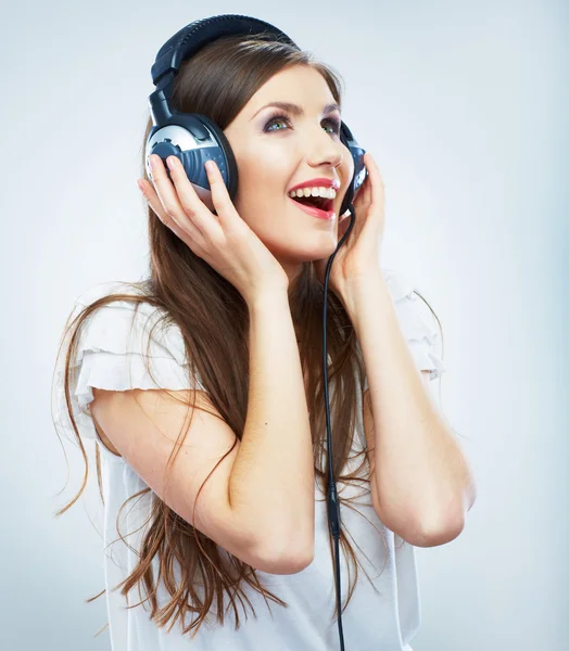 Jovem mulher de música feliz — Fotografia de Stock