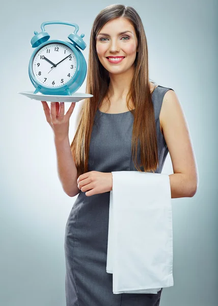 Portrait of business woman holding watch. — Stock Photo, Image