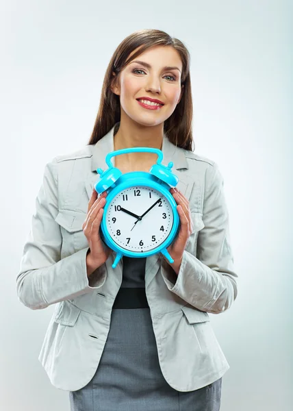 Γυναίκα των επιχειρήσεων κρατήστε πατημένο το ρολόι. — Φωτογραφία Αρχείου