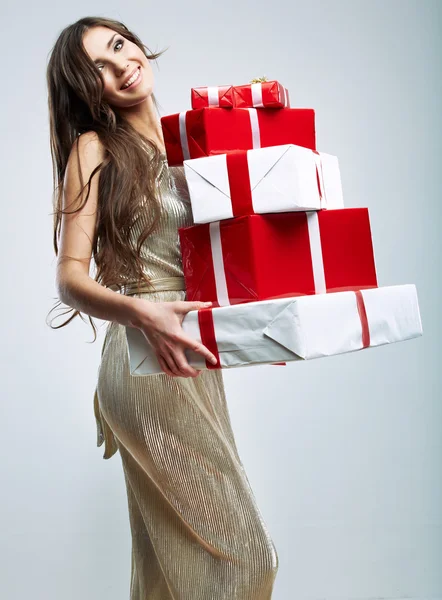 Mujer celebrar regalo — Foto de Stock