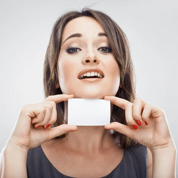 Business woman showing blank card — Stock Photo, Image