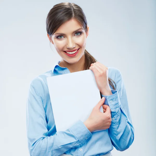 Business woman hold banner — Stock Photo, Image