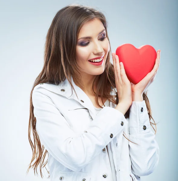 Woman hold red heart. — Stock Photo, Image