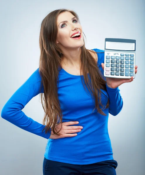 Mulher segurar calculadora — Fotografia de Stock