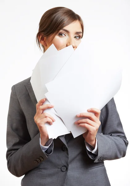 Femme d'affaires avec papier blanc — Photo