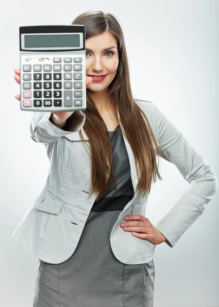 Mujer contable show calculator . —  Fotos de Stock