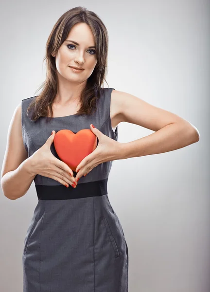 Business woman hold red heart. — Stock Photo, Image