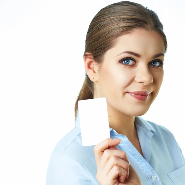 Woman holds card — Stock Photo, Image