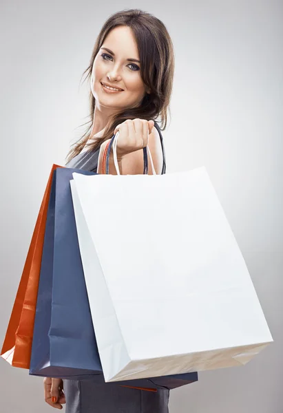 Woman holds shopping bag — Stock Photo, Image