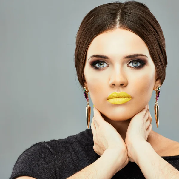 Woman with yellow lips — Stock Photo, Image