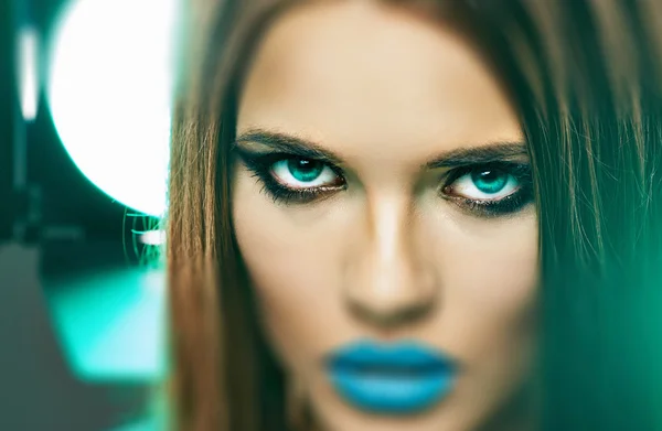 Woman with blue lips — Stock Photo, Image