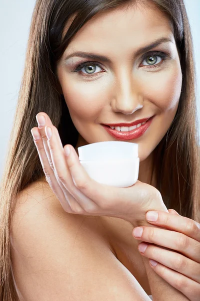 Model holds cream — Stock Photo, Image