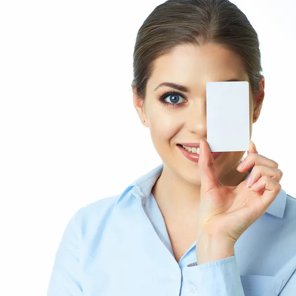 Business woman with card — Stock Photo, Image