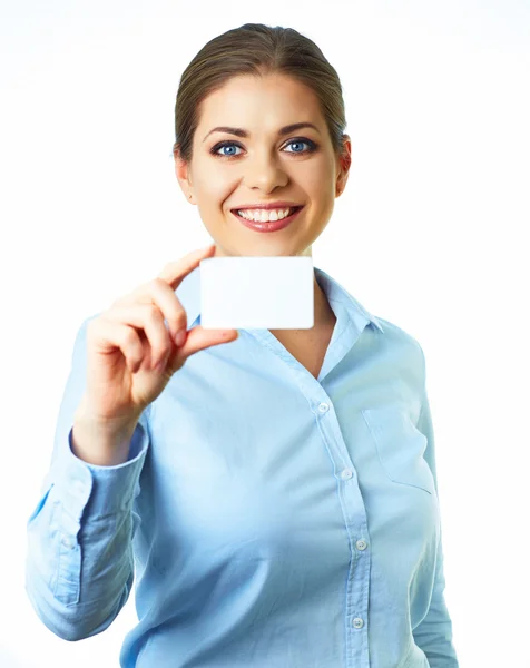 Woman holds credit card — Stock Photo, Image