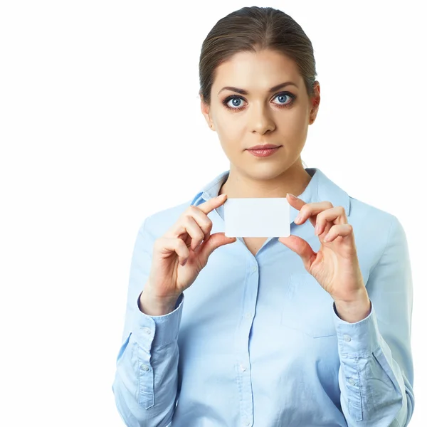 Woman holds credit card — Stock Photo, Image