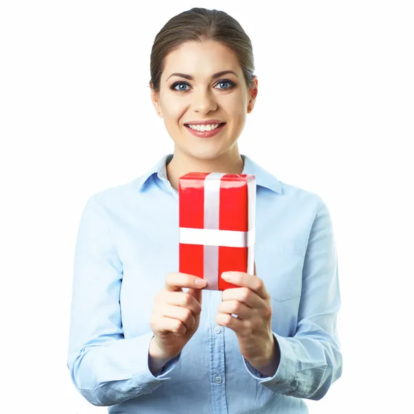 Woman with gift — Stock Photo, Image