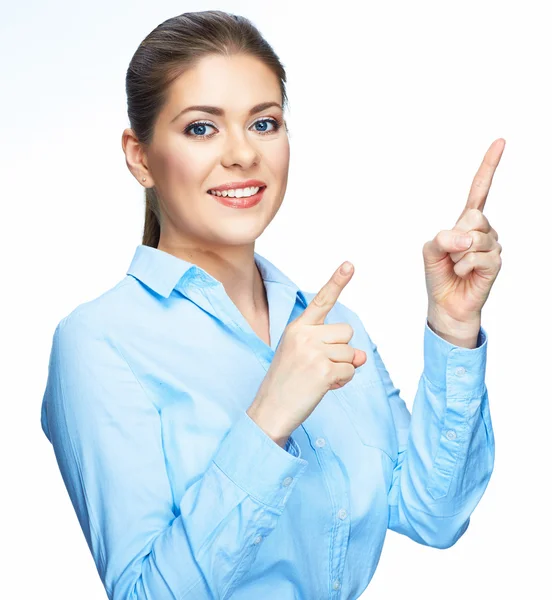 Mujer mostrando espacio de copia — Foto de Stock