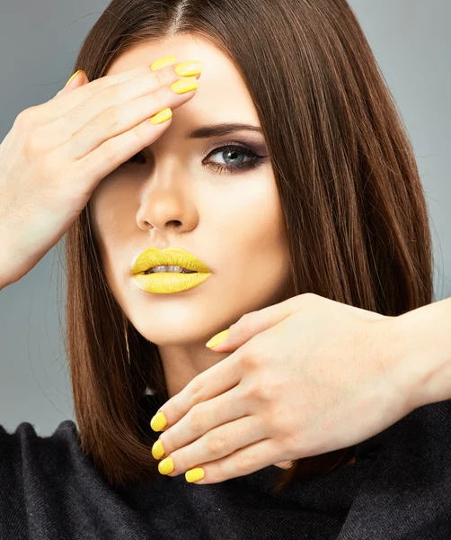 Woman with yellow lips — Stock Photo, Image