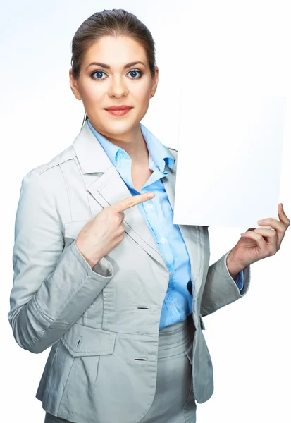 Woman holds sign board — Stock Photo, Image