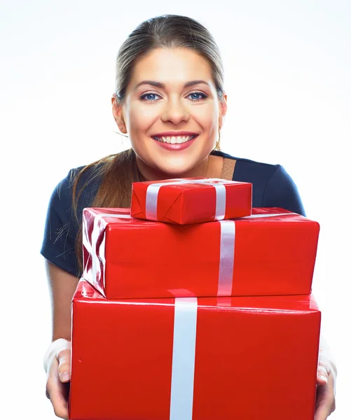 Model holds gift boxes — Stock Photo, Image
