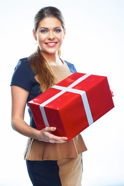 Model holds gift box — Stock Photo, Image