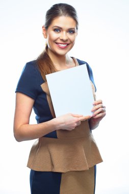 iş kadını ile boş bir beyaz tahta.