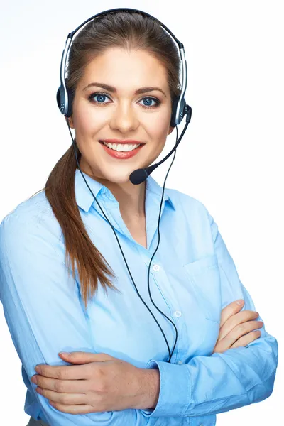 Callcenter glimlachend exploitant bedrijf portret. — Stockfoto