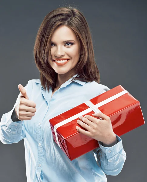 Woman holds gift boxes — Stock Photo, Image