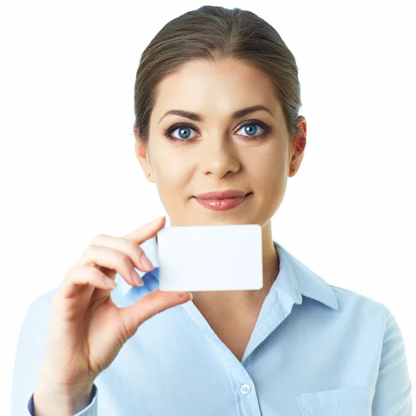 Business woman with card — Stock Photo, Image