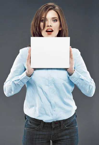 Woman shows banner — Stock Photo, Image