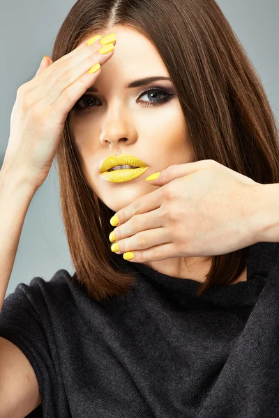 Woman with yellow lips — Stock Photo, Image